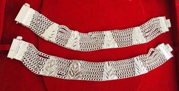 Silver Chain Broad Payal Anklets Pair 1