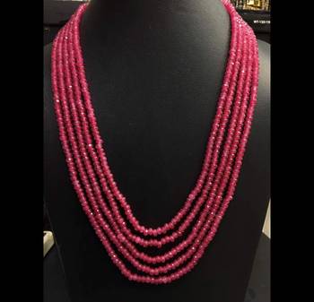 Pink Onyx Stones Five Line Multistrand Necklace 1