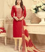 Red embroidered jacquard salwar