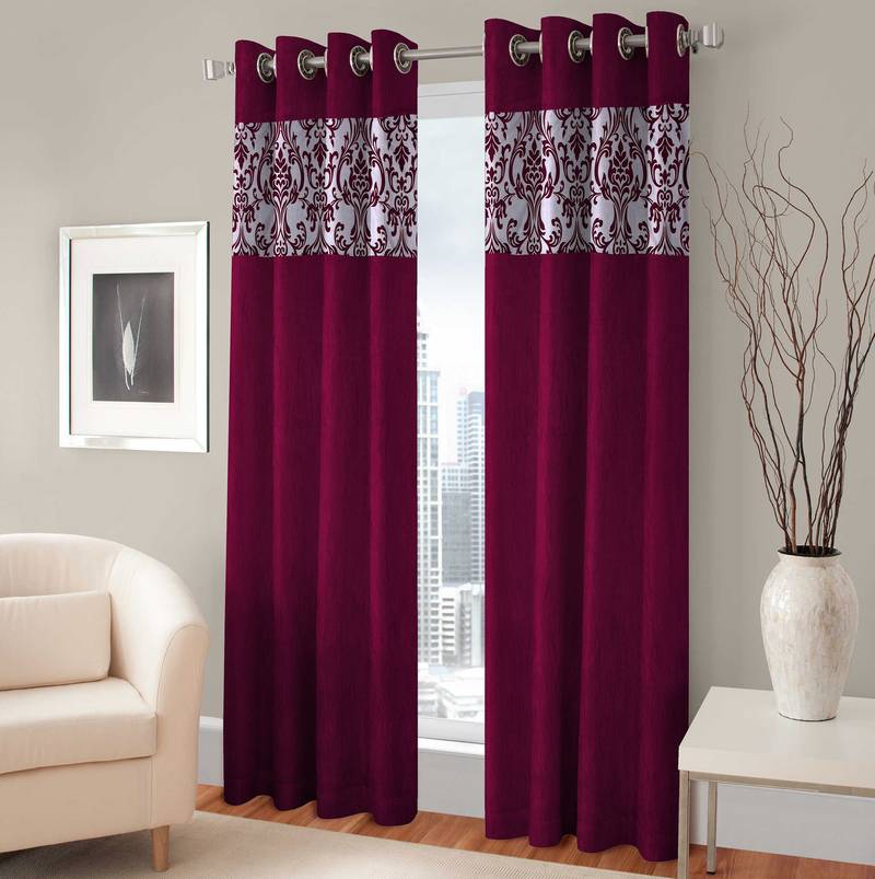 Set of 2 door eyelet curtains plain maroon