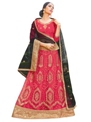Pink Embroidered Net Unstitched Lehenga 1