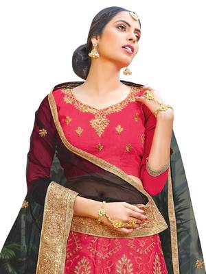 Pink Embroidered Net Unstitched Lehenga 5