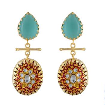 Turquoise Red Handpainted Designer Earring 1