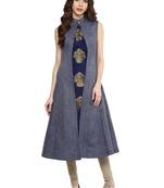 Blue Color Denim A-Line Front Slit Women's Long Kurti