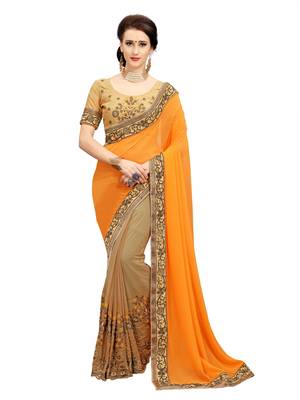 Mustard embroidered georgette saree with blouse 1