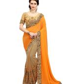 Mustard embroidered georgette saree with blouse