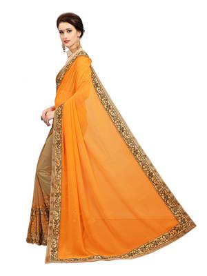 Mustard embroidered georgette saree with blouse 2