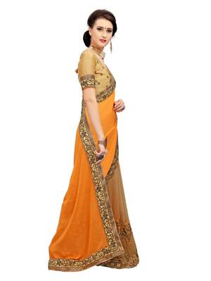 Mustard embroidered georgette saree with blouse 3