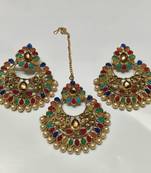 Multi Colour Gold Kundan Maang Tikka