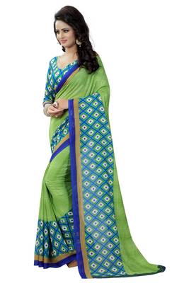 Green printed georgette saree with blouse 2