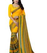 Yellow printed georgette saree with blouse
