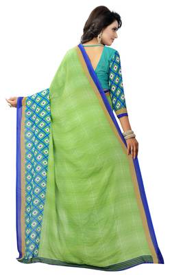 Green printed georgette saree with blouse 3