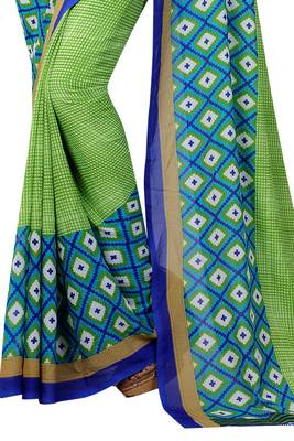 Green printed georgette saree with blouse 4