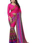 Pink printed georgette saree with blouse