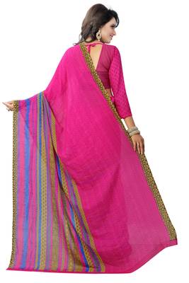 Pink printed georgette saree with blouse 3