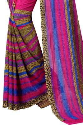 Pink printed georgette saree with blouse 4
