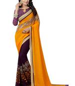 Yellow printed georgette saree with blouse