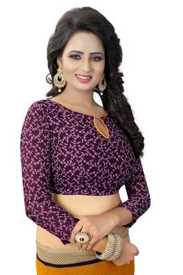 Yellow printed georgette saree with blouse 4