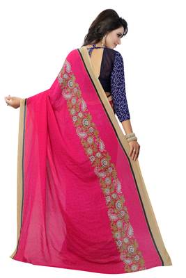 Pink printed georgette saree with blouse 3
