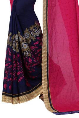 Pink printed georgette saree with blouse 4