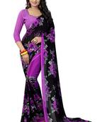 Violet printed georgette saree with blouse