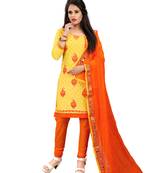 Yellow embroidered pure cotton salwar