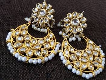 White kundan chandbali earrings 1