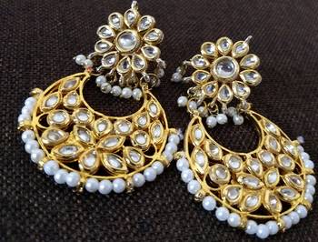 White kundan chandbali earrings 2