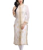 White Embroidered Faux Georgette Chikankari Kurti