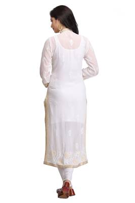 White Embroidered Faux Georgette Chikankari Kurti 2