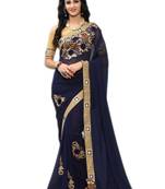 Navy blue embroidered georgette saree with blouse