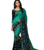 Teal embroidered art silk saree with blouse