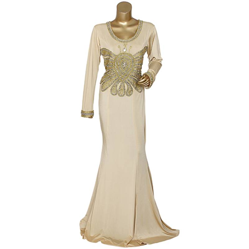 Gold Spandex Beaded Kaftan Maxi Dress