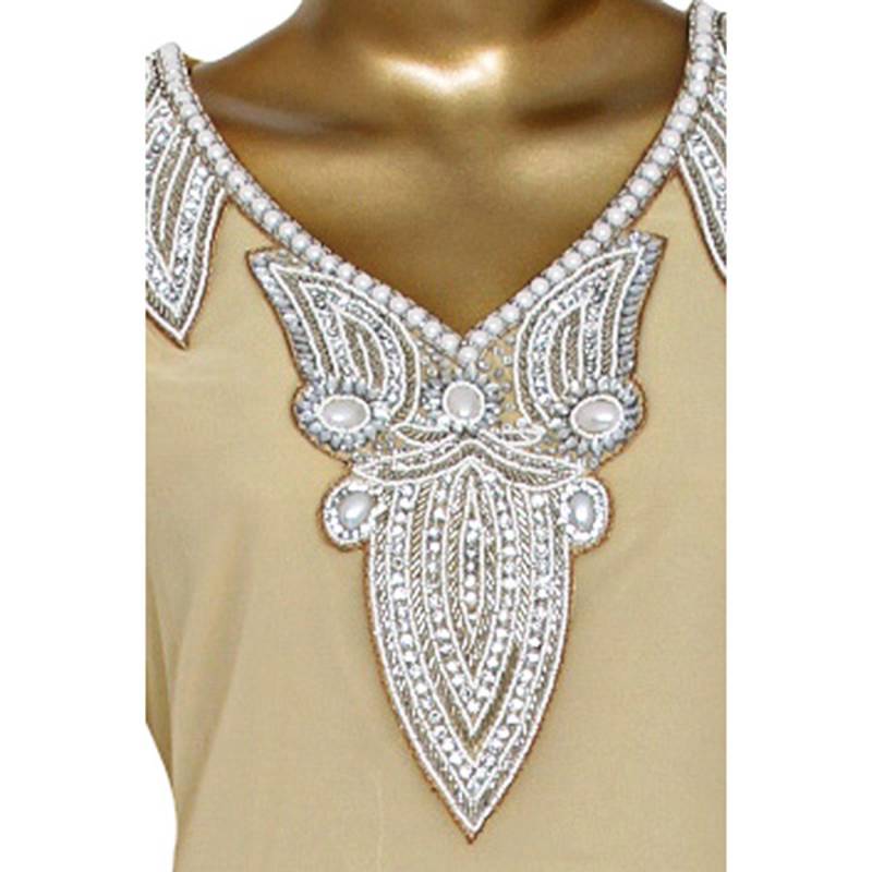 Cream Crystal Embellished Georgette Kaftan Aaya Maxi Dress