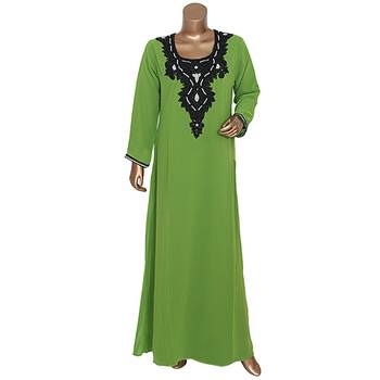 Olive Green Georgette Beaded Kaftan 1