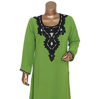 Olive Green Georgette Beaded Kaftan 2