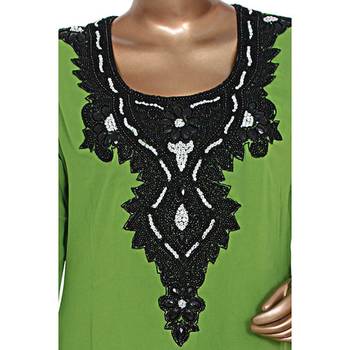 Olive Green Georgette Beaded Kaftan 3