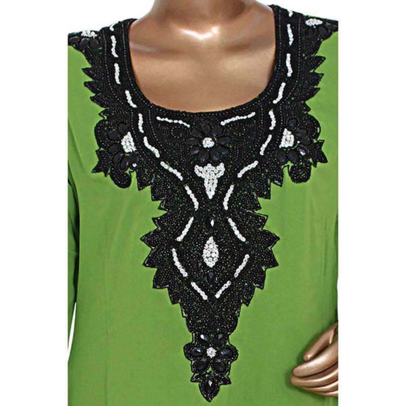 Olive Green Georgette Beaded Kaftan