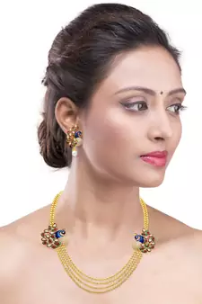 24K Gold Plated Royal Pearl Meenakari Multi Layered Chain Set