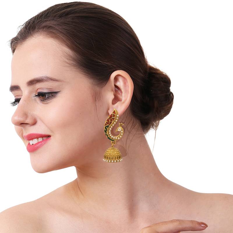 Gold Plated Beautiful Pearl Peacock Jhumki