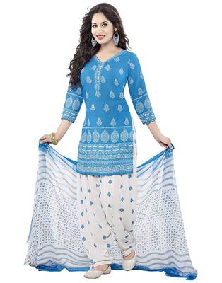 blue printed synthetic unstitched salwar with dupatta 2