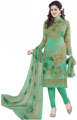 green printed synthetic unstitched salwar with dupatta 2