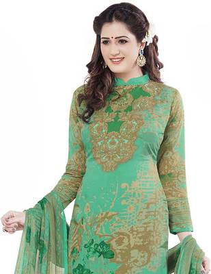 green printed synthetic unstitched salwar with dupatta 4