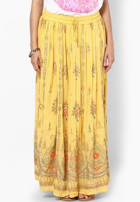 Yellow Embroidered Cotton Long Skirt 1