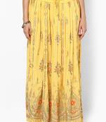 Yellow Embroidered Cotton Long Skirt