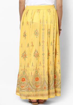 Yellow Embroidered Cotton Long Skirt 2