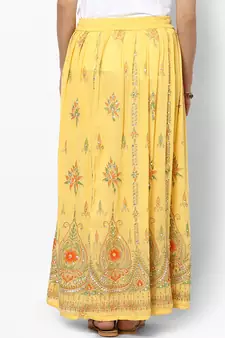 Yellow Embroidered Cotton Long Skirt