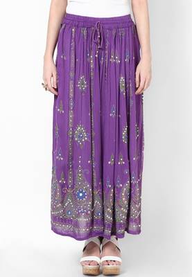 Purple Embroidered Cotton Long Skirt 1