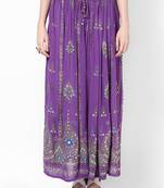 Purple Embroidered Cotton Long Skirt