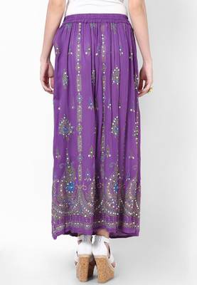 Purple Embroidered Cotton Long Skirt 2